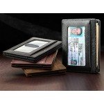 Compact RFID Card Sleeve Wallet Premium Leather Money Clip Card Holder 10 Cards