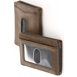 Compact RFID Card Sleeve Wallet Premium Leather Money Clip Card Holder 10 Cards