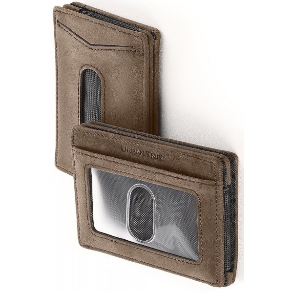 Compact RFID Card Sleeve Wallet Premium Leather Money Clip Card Holder 10 Cards