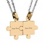 Custom Engraving Name/Date Stainless Steel Jigsaw Puzzle Pendant Chain Necklace For Couple's Gift