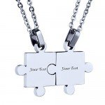 Custom Engraving Name/Date Stainless Steel Jigsaw Puzzle Pendant Chain Necklace For Couple's Gift