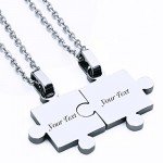 Custom Engraving Name/Date Stainless Steel Jigsaw Puzzle Pendant Chain Necklace For Couple's Gift