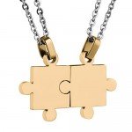 Custom Engraving Name/Date Stainless Steel Jigsaw Puzzle Pendant Chain Necklace For Couple's Gift