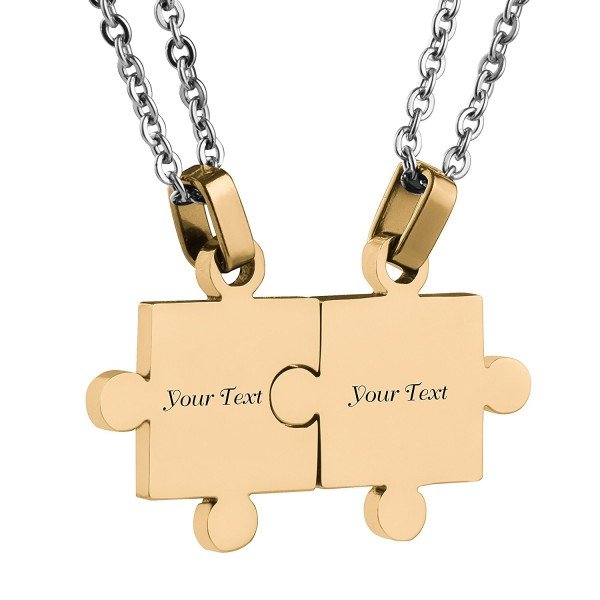 Custom Engraving Name/Date Stainless Steel Jigsaw Puzzle Pendant Chain Necklace For Couple's Gift