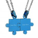 Custom Engraving Name/Date Stainless Steel Jigsaw Puzzle Pendant Chain Necklace For Couple's Gift