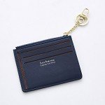 Cyanb Slim Leather Card Case Holder Front Pocket Wallet Change Purse for Women Girls keychain