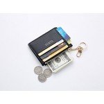 Cyanb Slim Leather Card Case Holder Front Pocket Wallet Change Purse for Women Girls keychain