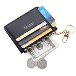 Cyanb Slim Leather Card Case Holder Front Pocket Wallet Change Purse for Women Girls keychain