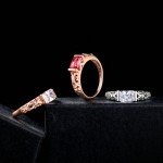 Double Fair Brand Red Crystal Wedding Rings Rose Gold Color / Silver Tone Fashion Retro Engagement Ring Jewelry For Women DFR368