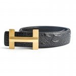 ECHAIN Solid Brass Luxury H Brand Designer Crocodile Belts Men High Quality Women Punk Genuine Real Leather Male Strap for Jeans