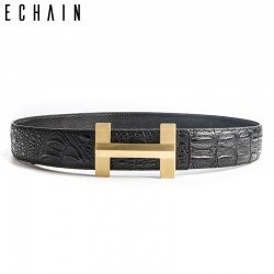 ECHAIN Solid Brass Luxury H Brand Designer Crocodile Belts Men High Quality Women Punk Genuine Real Leather Male Strap for Jeans