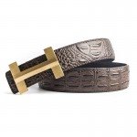 ECHAIN Solid Brass Luxury H Brand Designer Crocodile Belts Men High Quality Women Punk Genuine Real Leather Male Strap for Jeans