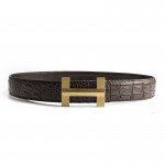 ECHAIN Solid Brass Luxury H Brand Designer Crocodile Belts Men High Quality Women Punk Genuine Real Leather Male Strap for Jeans