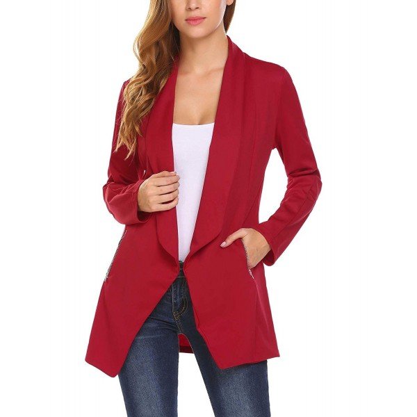 ELESOL Women Casual Basic Work Office Blazer Open Front Draped Asymmetric Cardigan Jacket