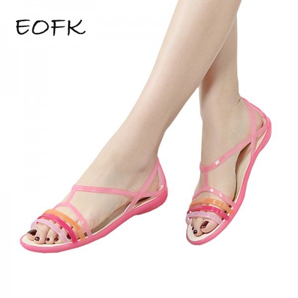 EOFK 2018 Women Sandals Summer New EVA Casual Mixed Candy Colors Soft Beach Jelly Shoes Woman Flat Sandals