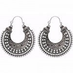Efulgenz Oxidized Silver Hoops Boho Vintage Retro Tribal Tibetan Gypsy Dangle Indian Bollywood Ethnic Earrings Love Gift