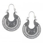 Efulgenz Oxidized Silver Hoops Boho Vintage Retro Tribal Tibetan Gypsy Dangle Indian Bollywood Ethnic Earrings Love Gift