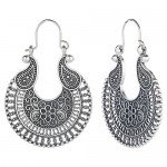 Efulgenz Oxidized Silver Hoops Boho Vintage Retro Tribal Tibetan Gypsy Dangle Indian Bollywood Ethnic Earrings Love Gift