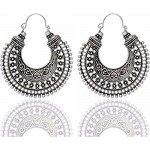Efulgenz Oxidized Silver Hoops Boho Vintage Retro Tribal Tibetan Gypsy Dangle Indian Bollywood Ethnic Earrings Love Gift