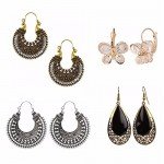 Efulgenz Oxidized Silver Hoops Boho Vintage Retro Tribal Tibetan Gypsy Dangle Indian Bollywood Ethnic Earrings Love Gift