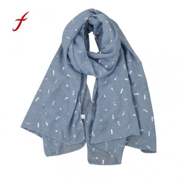 FEITONG Scarves For Women Fashion Gold Foil Dragonfly Print Women's Shawl Pashmina Stole Scarf Elegant Ladies Cotton Scarve