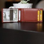 F&H Minimalist Slim Leather Wallet Money Clip Holds 8 Cards