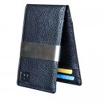 F&H Minimalist Slim Leather Wallet Money Clip Holds 8 Cards