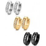 FIBO STEEL 13MM Stainless Steel Small Hoop Earrings for Men Women Huggie Earrings CZ Inlaid