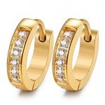 FIBO STEEL 13MM Stainless Steel Small Hoop Earrings for Men Women Huggie Earrings CZ Inlaid