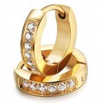 FIBO STEEL 13MM Stainless Steel Small Hoop Earrings for Men Women Huggie Earrings CZ Inlaid
