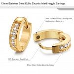 FIBO STEEL 13MM Stainless Steel Small Hoop Earrings for Men Women Huggie Earrings CZ Inlaid