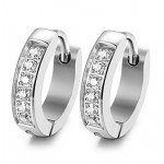 FIBO STEEL 13MM Stainless Steel Small Hoop Earrings for Men Women Huggie Earrings CZ Inlaid