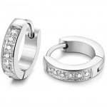FIBO STEEL 13MM Stainless Steel Small Hoop Earrings for Men Women Huggie Earrings CZ Inlaid
