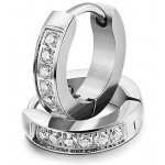 FIBO STEEL 13MM Stainless Steel Small Hoop Earrings for Men Women Huggie Earrings CZ Inlaid