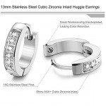 FIBO STEEL 13MM Stainless Steel Small Hoop Earrings for Men Women Huggie Earrings CZ Inlaid