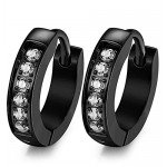 FIBO STEEL 13MM Stainless Steel Small Hoop Earrings for Men Women Huggie Earrings CZ Inlaid