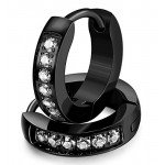 FIBO STEEL 13MM Stainless Steel Small Hoop Earrings for Men Women Huggie Earrings CZ Inlaid