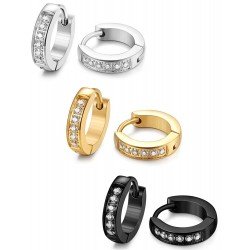 FIBO STEEL 13MM Stainless Steel Small Hoop Earrings for Men Women Huggie Earrings CZ Inlaid