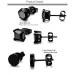FIBO STEEL 3 Pairs Stainless Steel Black Stud Earrings for Men Women CZ Earrings, 3mm-8mm Available