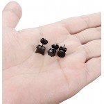 FIBO STEEL 3 Pairs Stainless Steel Black Stud Earrings for Men Women CZ Earrings, 3mm-8mm Available