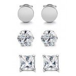 FIBO STEEL 3 Pairs Stainless Steel Black Stud Earrings for Men Women CZ Earrings, 3mm-8mm Available
