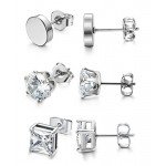 FIBO STEEL 3 Pairs Stainless Steel Black Stud Earrings for Men Women CZ Earrings, 3mm-8mm Available