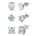 FIBO STEEL 3 Pairs Stainless Steel Black Stud Earrings for Men Women CZ Earrings, 3mm-8mm Available
