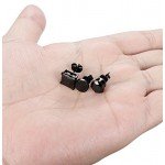 FIBO STEEL 3 Pairs Stainless Steel Black Stud Earrings for Men Women CZ Earrings, 3mm-8mm Available