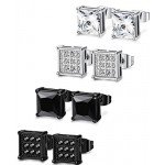FIBO STEEL 4 Pairs Stainless Steel Stud Earrings for Men Women Ear Piercing CZ Inalid,6-8MM