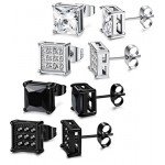 FIBO STEEL 4 Pairs Stainless Steel Stud Earrings for Men Women Ear Piercing CZ Inalid,6-8MM