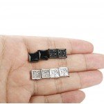 FIBO STEEL 4 Pairs Stainless Steel Stud Earrings for Men Women Ear Piercing CZ Inalid,6-8MM