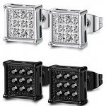 FIBO STEEL 4 Pairs Stainless Steel Stud Earrings for Men Women Ear Piercing CZ Inalid,6-8MM