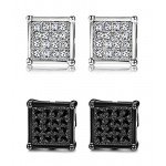 FIBO STEEL 4 Pairs Stainless Steel Stud Earrings for Men Women Ear Piercing CZ Inalid,6-8MM