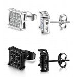 FIBO STEEL 4 Pairs Stainless Steel Stud Earrings for Men Women Ear Piercing CZ Inalid,6-8MM